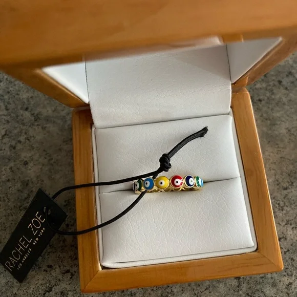 💍 [Rachel Zoe] Evil Eye 925 Sterling Silver Ring Size 6, *Gold* Toned, NWT - Picture 3 of 8